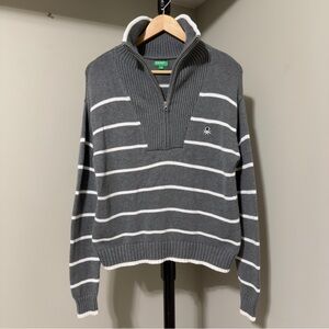 United Colors Of Benetton Stripe Quarter Zip Grey Sz S/M Fit
